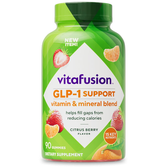 Vitafusion frasco frontal mostrando etiqueta y beneficio de suplementación