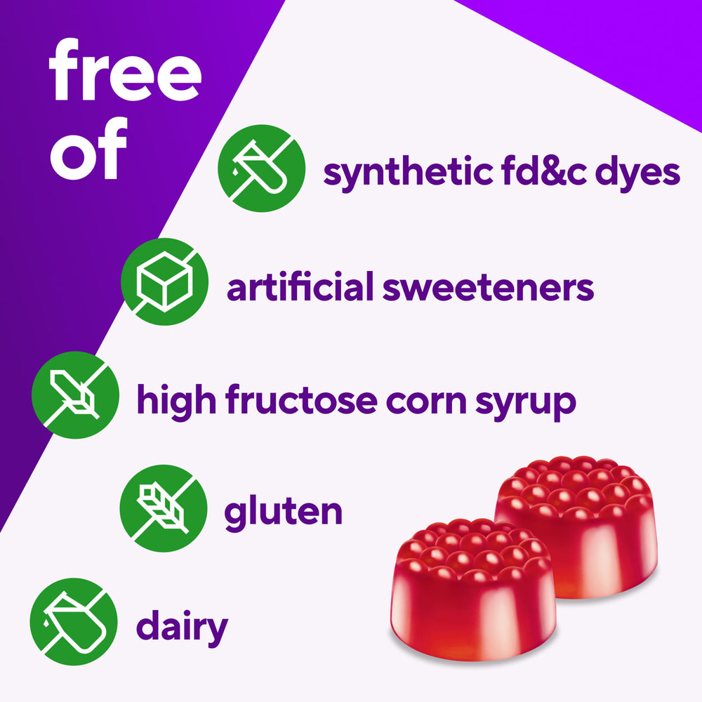 Vitafusion gomitas agrupadas sobre fondo blanco para identificar producto