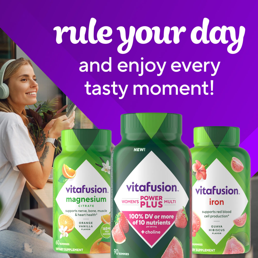 Vitafusion fresas y sandías junto a gomitas mostrando sabores