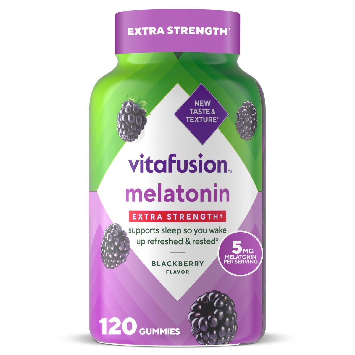Vitafusion melatonin gummies jar shown for nightly sleep support
