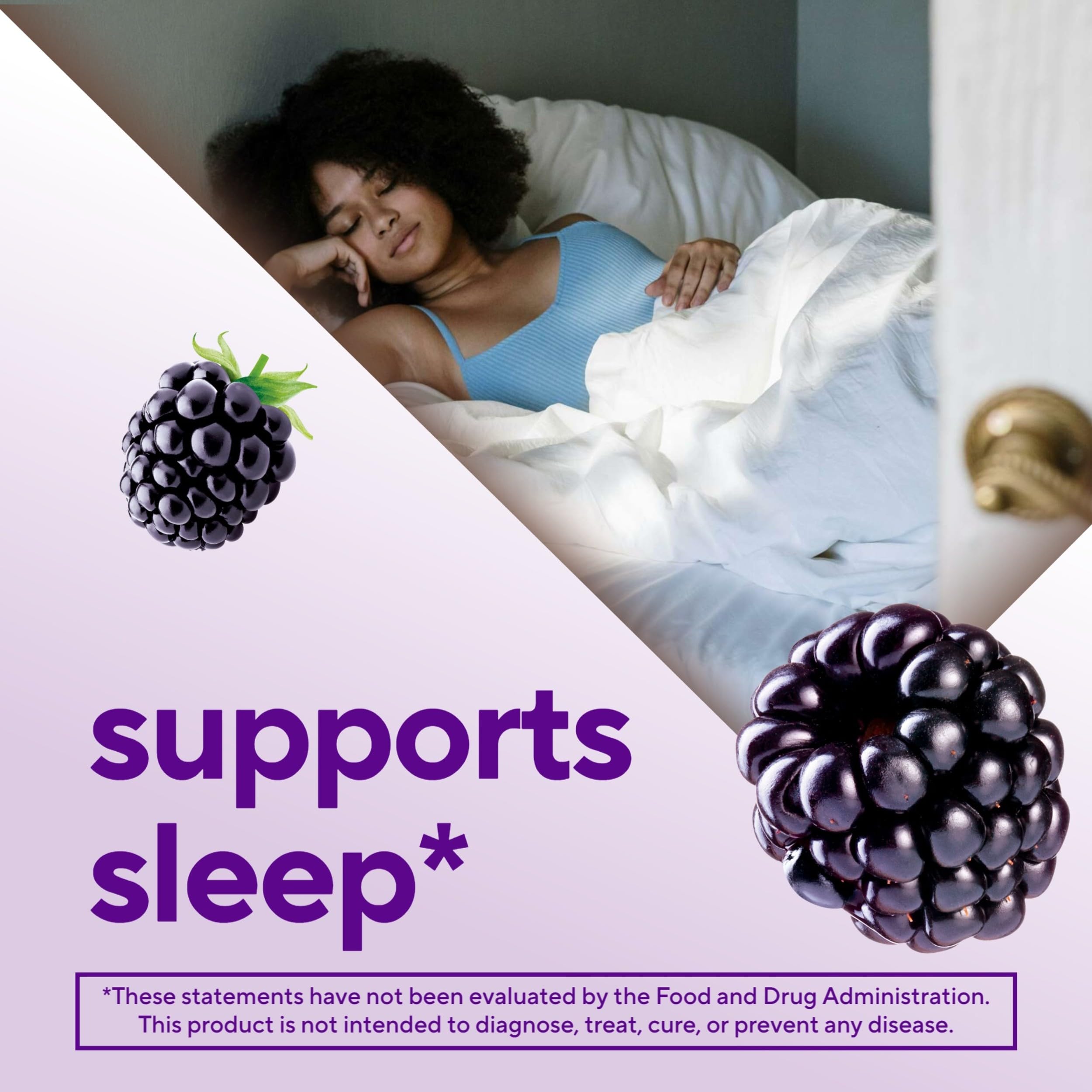 Label close-up of Vitafusion melatonin gummies with berry flavor