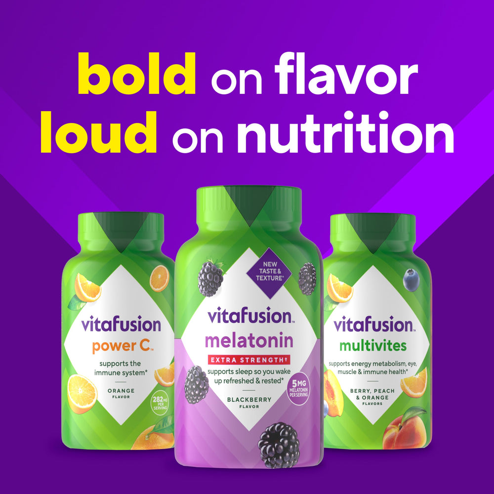 Vitafusion melatonin gummies in a nighttime routine setting