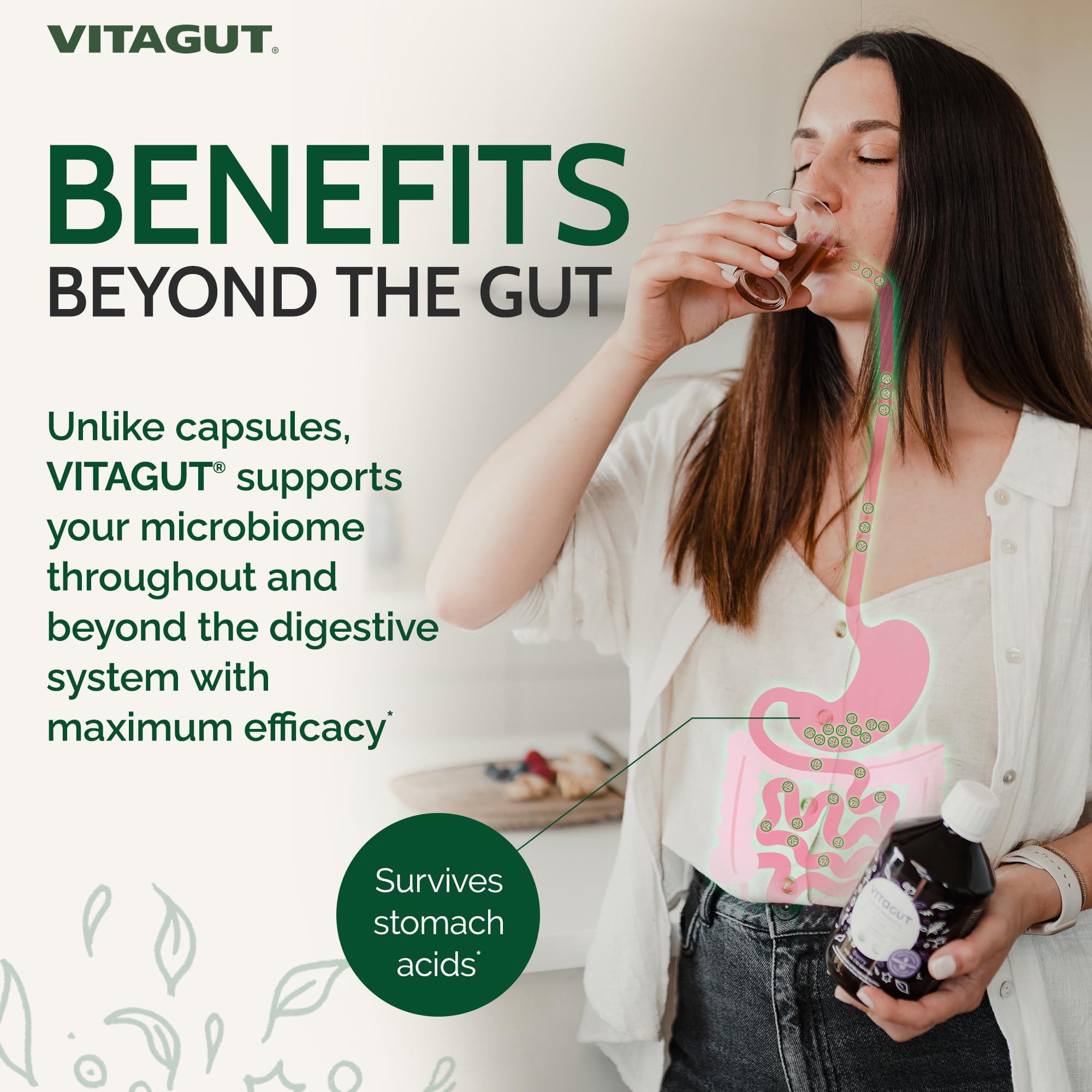 VITAGUT detalle de etiqueta con 19 hierbas fermentadas y lista de ingredientes naturales