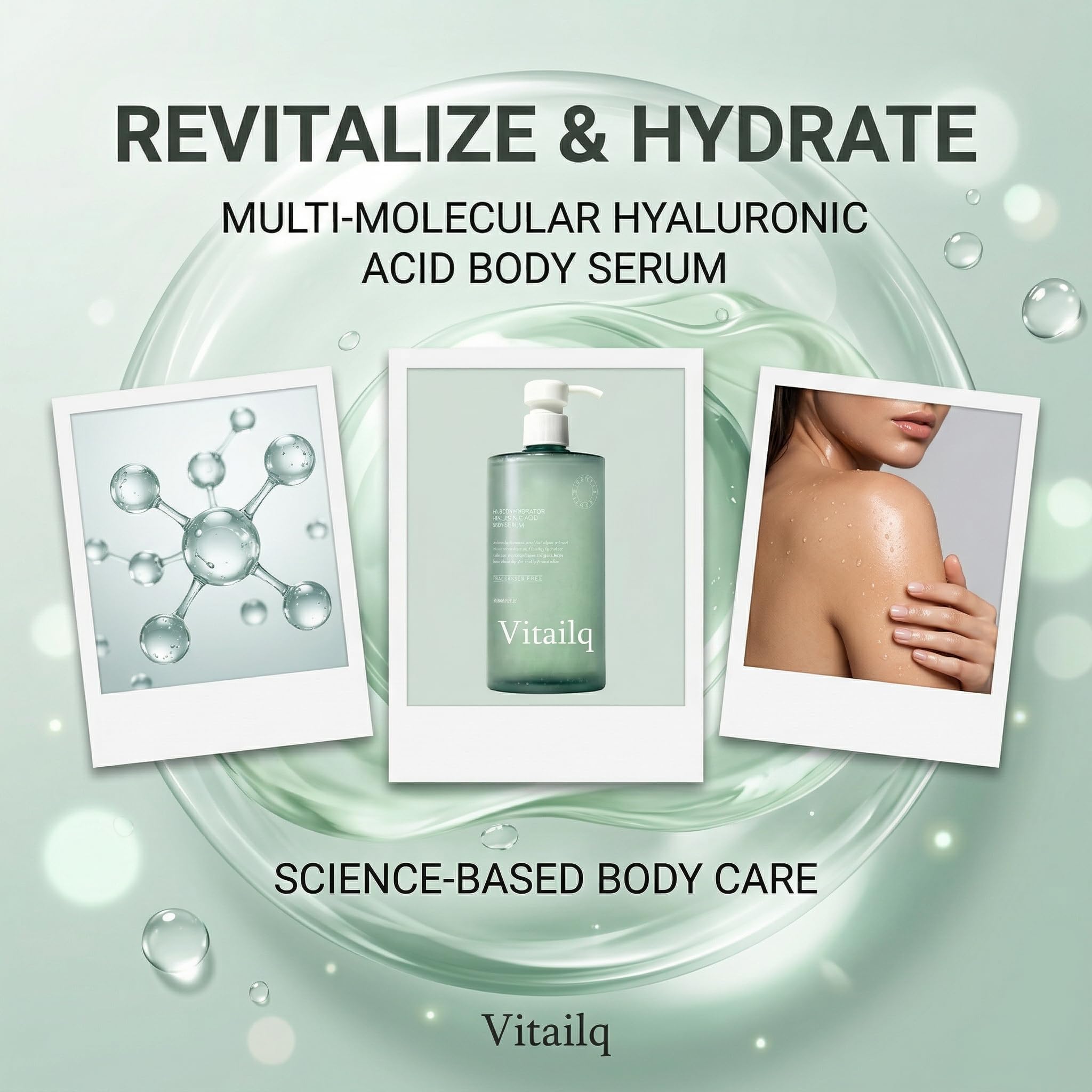 Vitailq Beauty aplicación en brazo demostrando hidratación sin sensación grasa