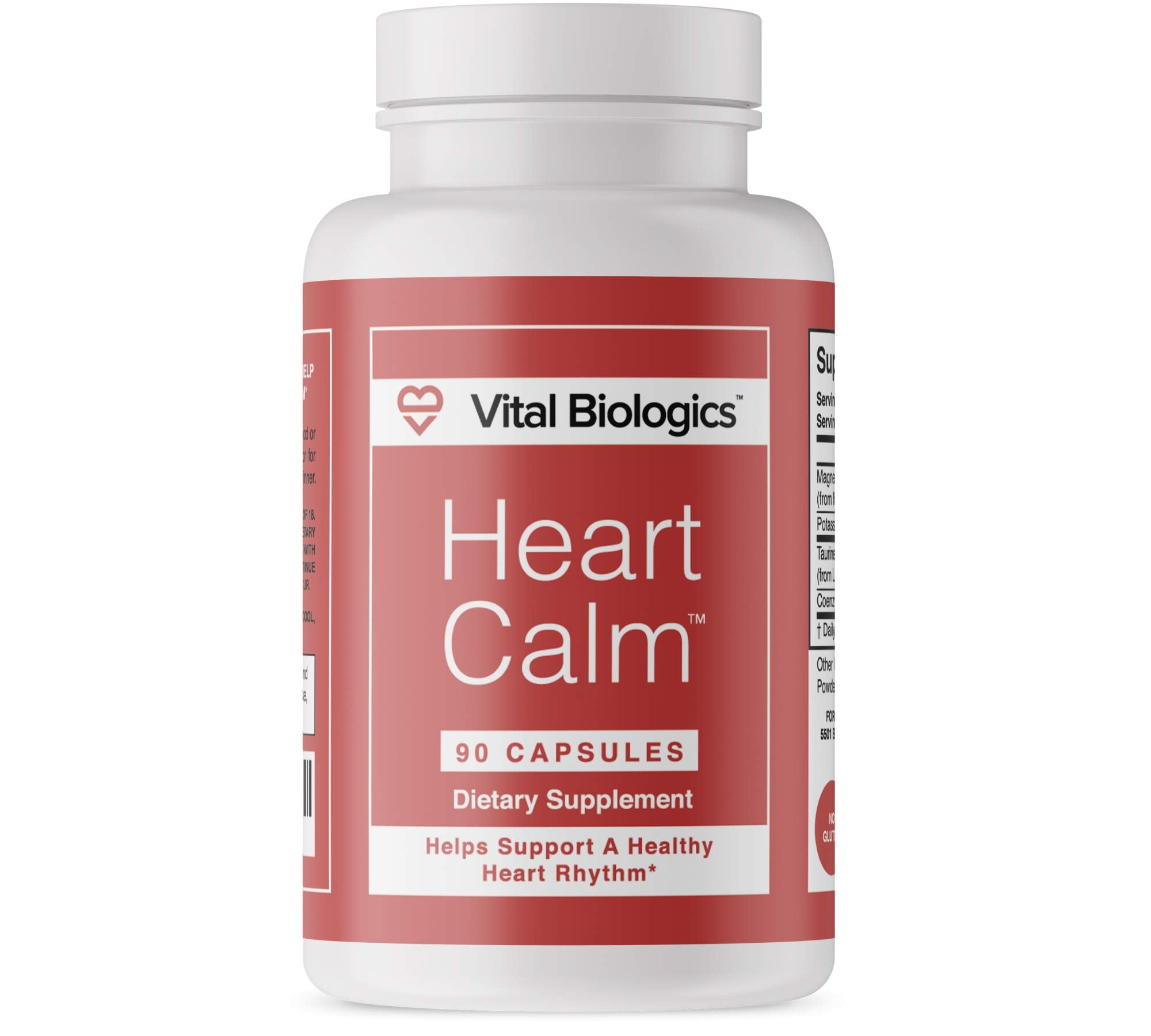 Vital Biologics Heart Calm frontal del envase mostrando etiqueta clara y beneficios