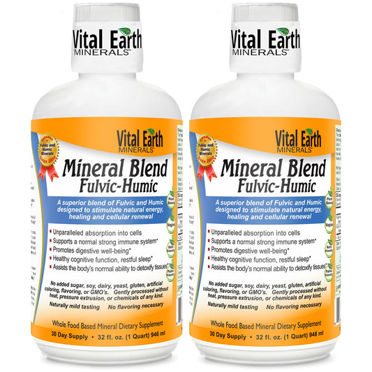 Vital Earth Minerals vista frontal del envase mostrando tamaño y marca