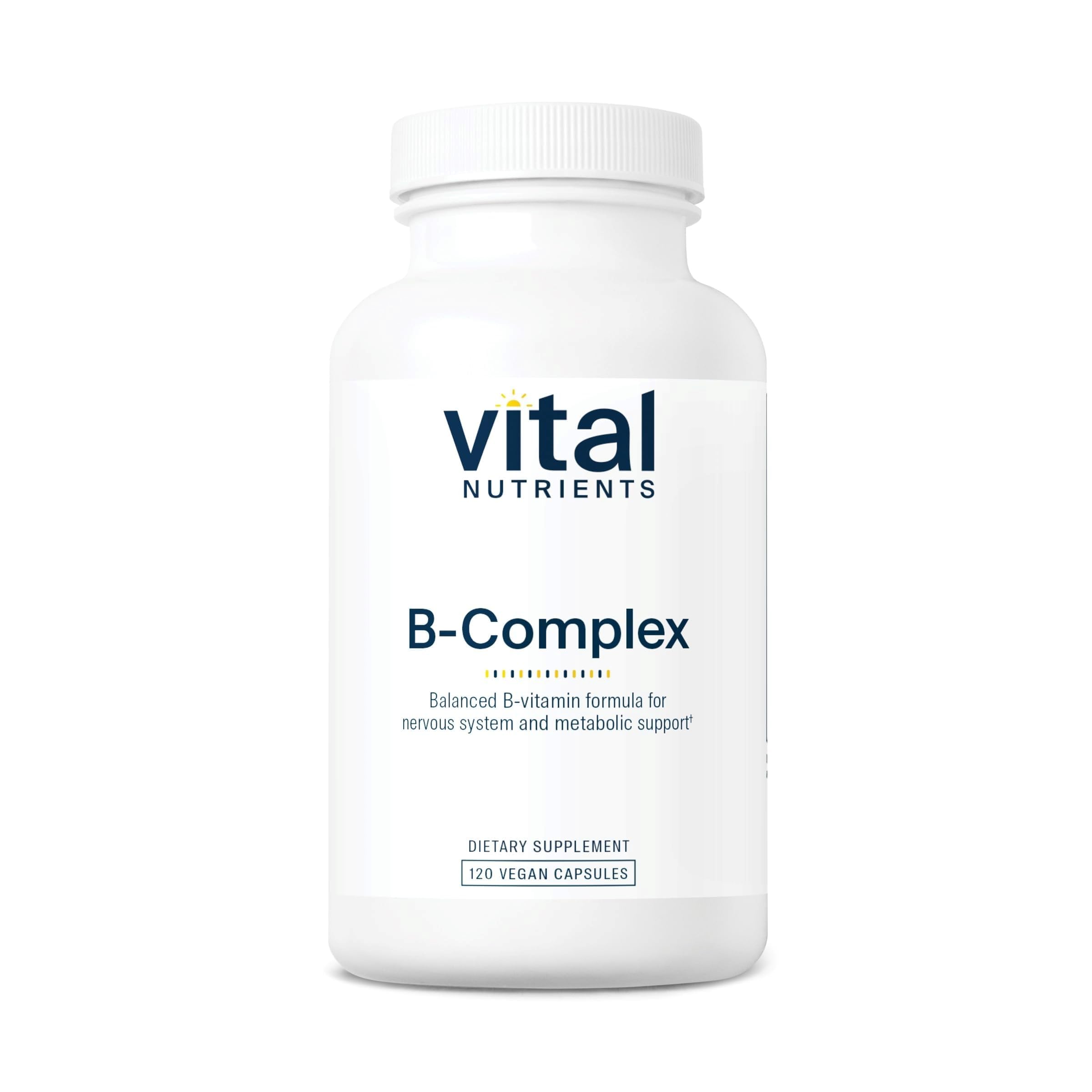Vital Nutrients envase frontal del B-Complex mostrando etiqueta clara y beneficios
