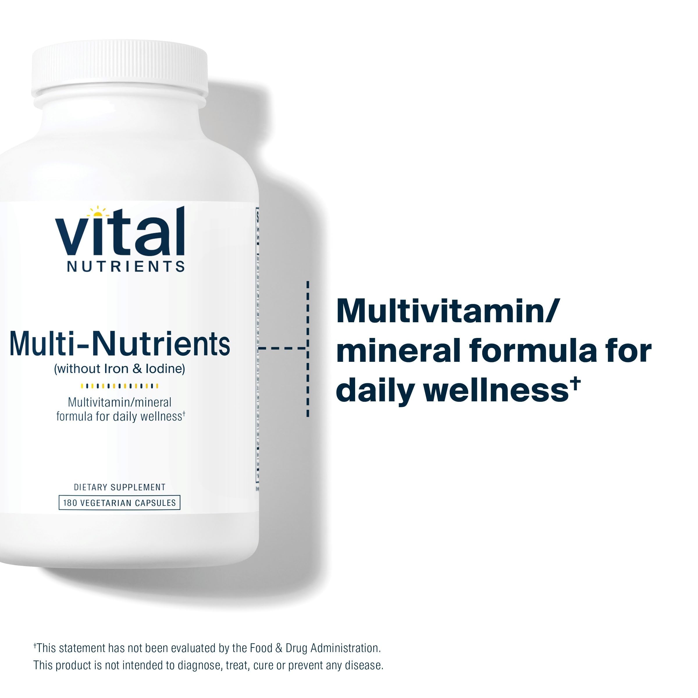 Vital Nutrients etiqueta con lista de ingredientes activos y pureza comprobada