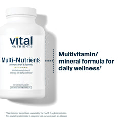 Vital Nutrients etiqueta con lista de ingredientes activos y pureza comprobada