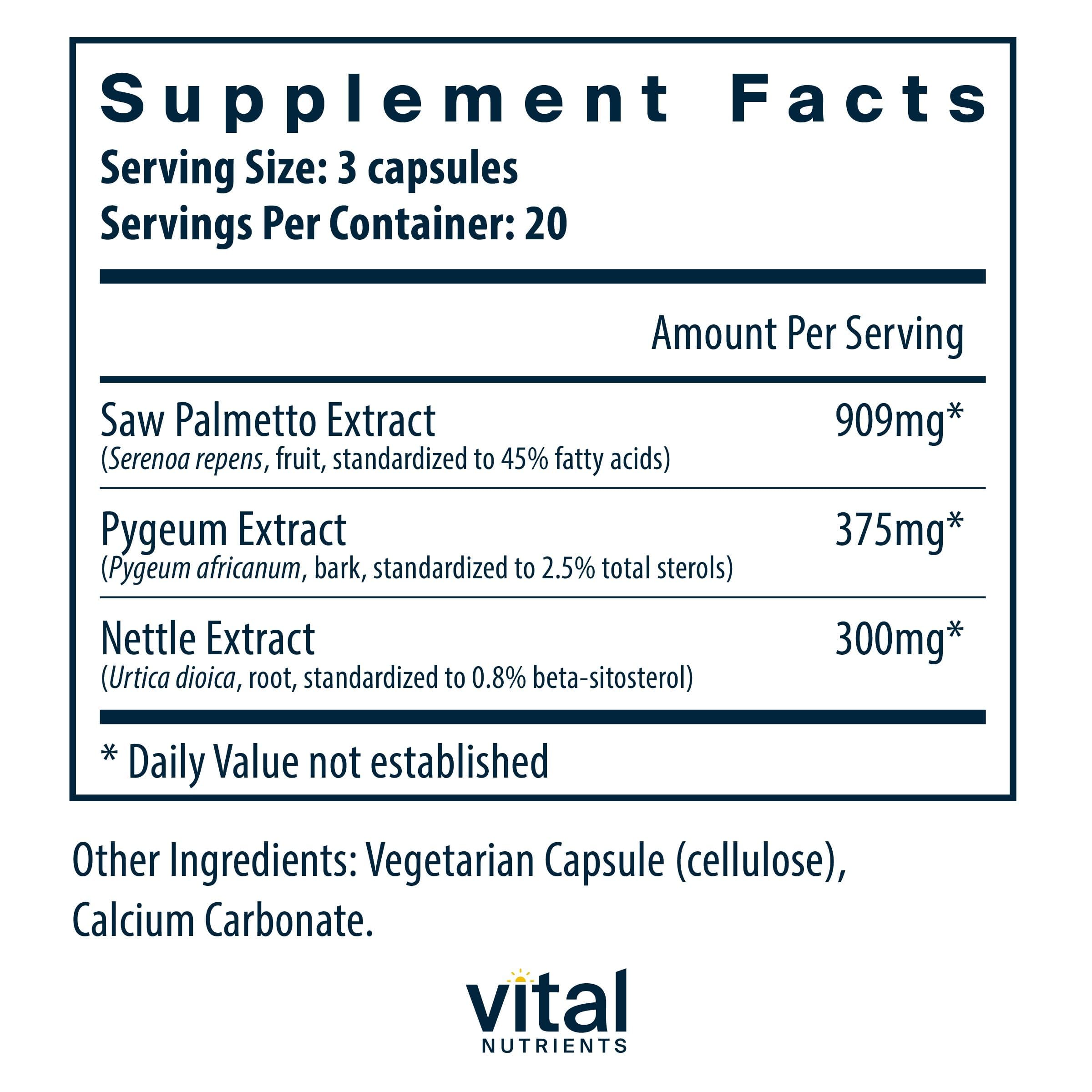 Vital Nutrients detalle de etiqueta con lista de ingredientes y pureza