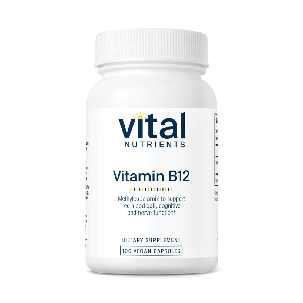 Vital Nutrients frasco al frente mostrando etiquetas claras y beneficios
