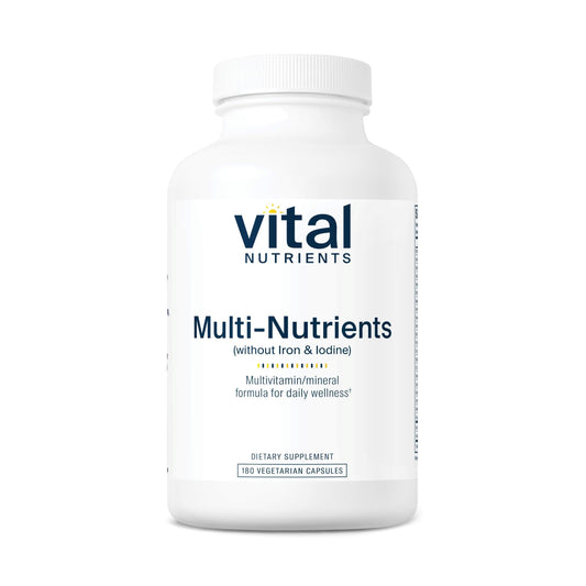 Vital Nutrients frasco frontal que muestra 180 cápsulas y fórmula completa