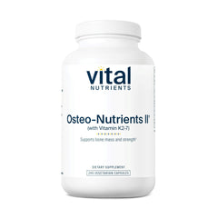 Vital Nutrients frasco frontal mostrando etiqueta y beneficios para huesos