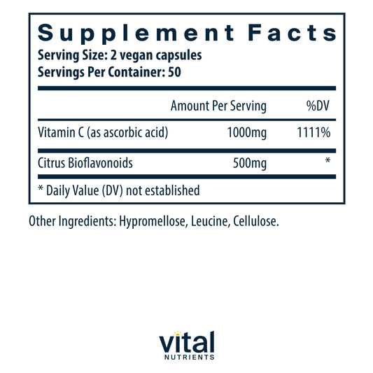 Vital Nutrients cápsulas en primer plano, textura y tamaño visibles, beneficio pureza vegana