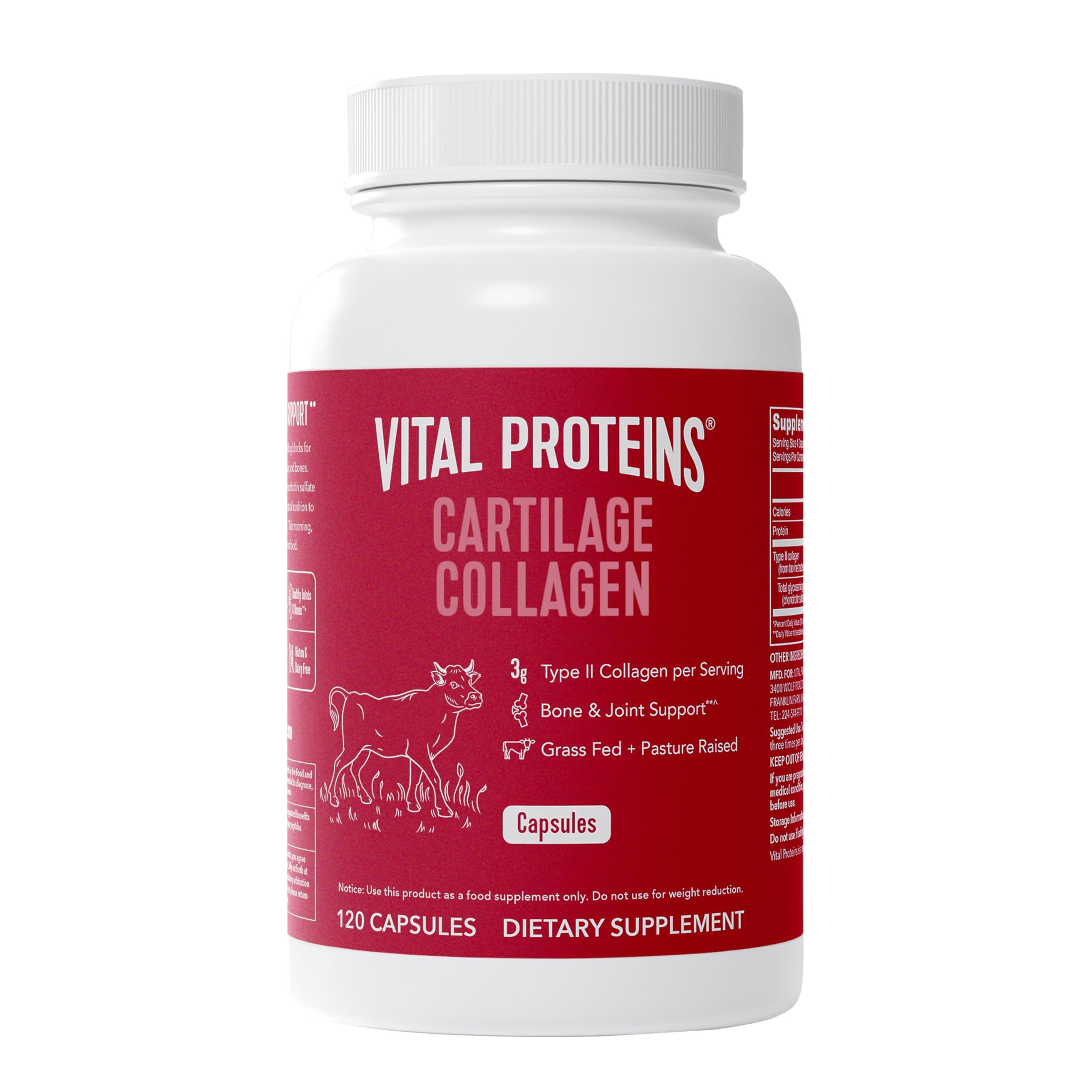 Vital Proteins envase frontal mostrando colágeno tipo II y beneficios