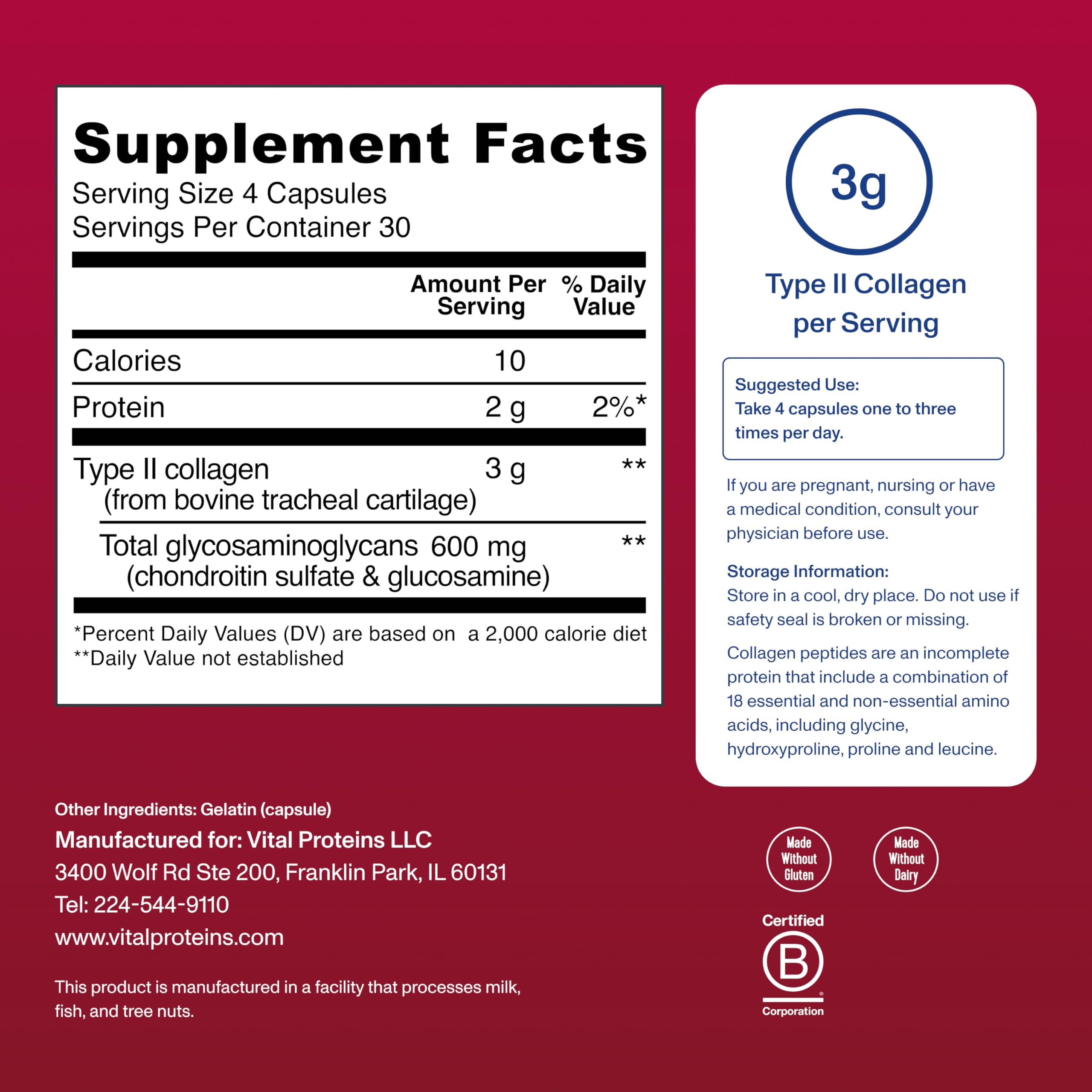 Vital Proteins lista de ingredientes y beneficios visibles en etiqueta