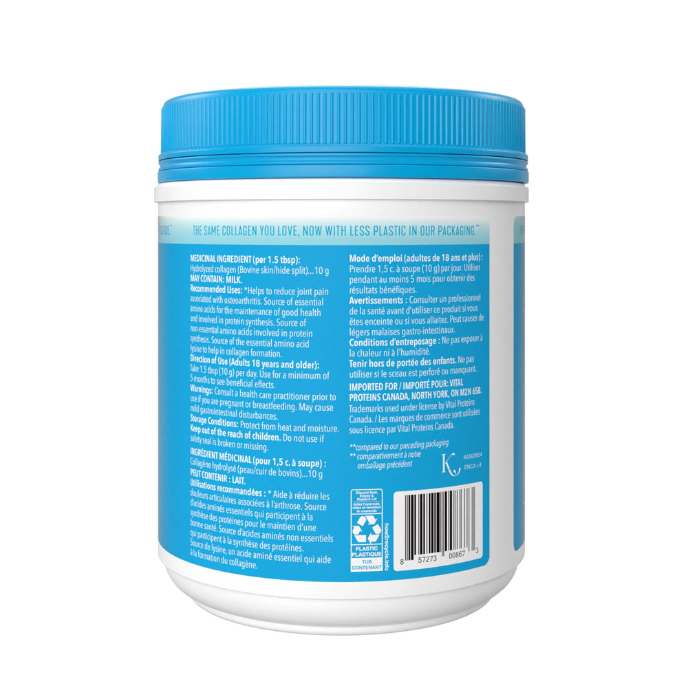 Vital Proteins frasco junto a objetos para comparar tamaño y rendimiento
