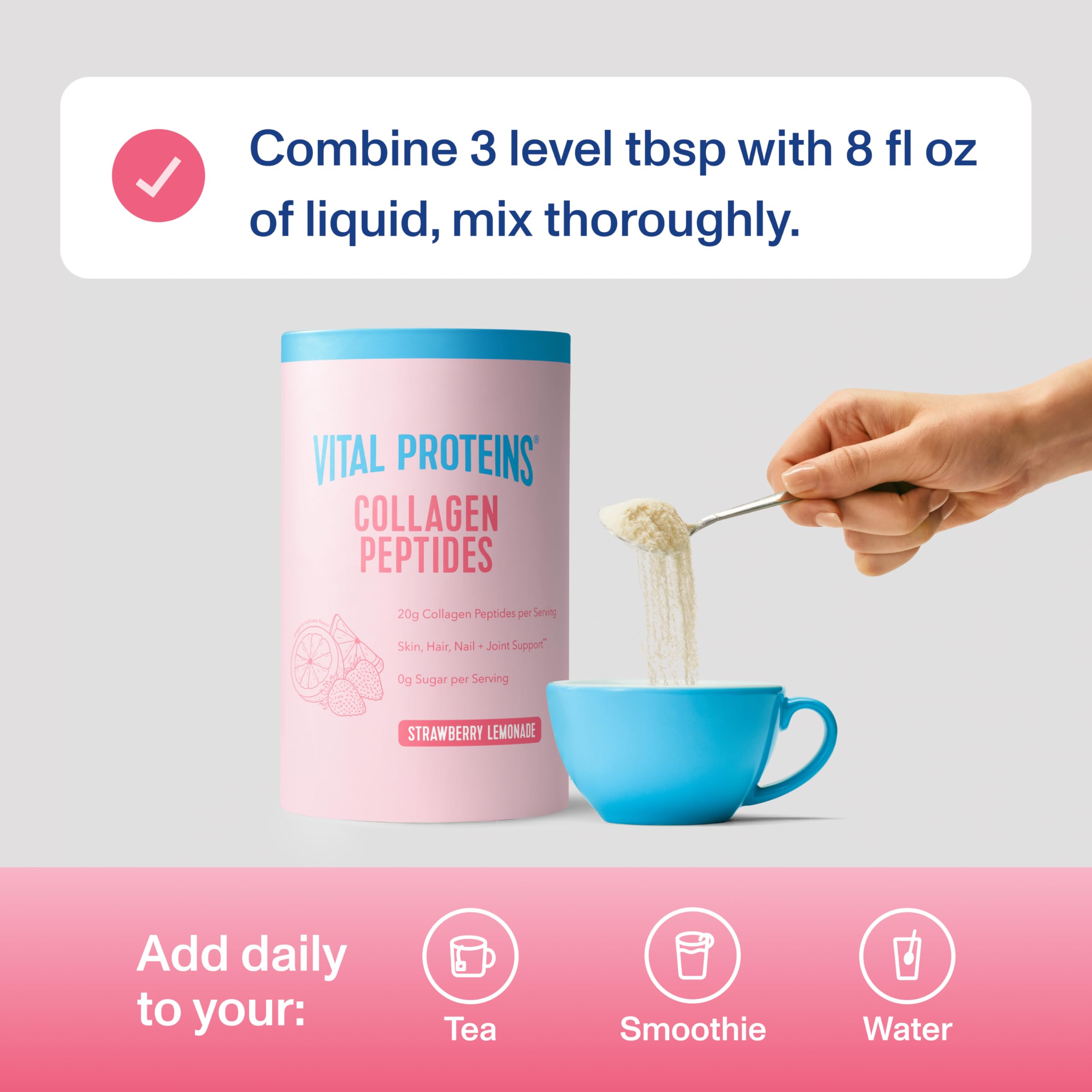 Vital Proteins cucharada midiendo 20g para una porción exacta
