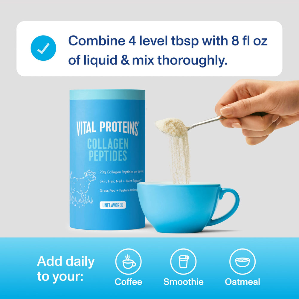 Vital Proteins polvo disuelto en café mostrando compatibilidad con bebidas calientes
