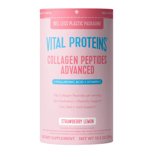 Vital Proteins envase frontal mostrando sabor fresa limón y beneficios