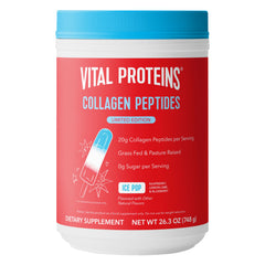 Vital Proteins frente del empaque mostrando tamaño y sabor Ice Pop beneficios para conveniencia