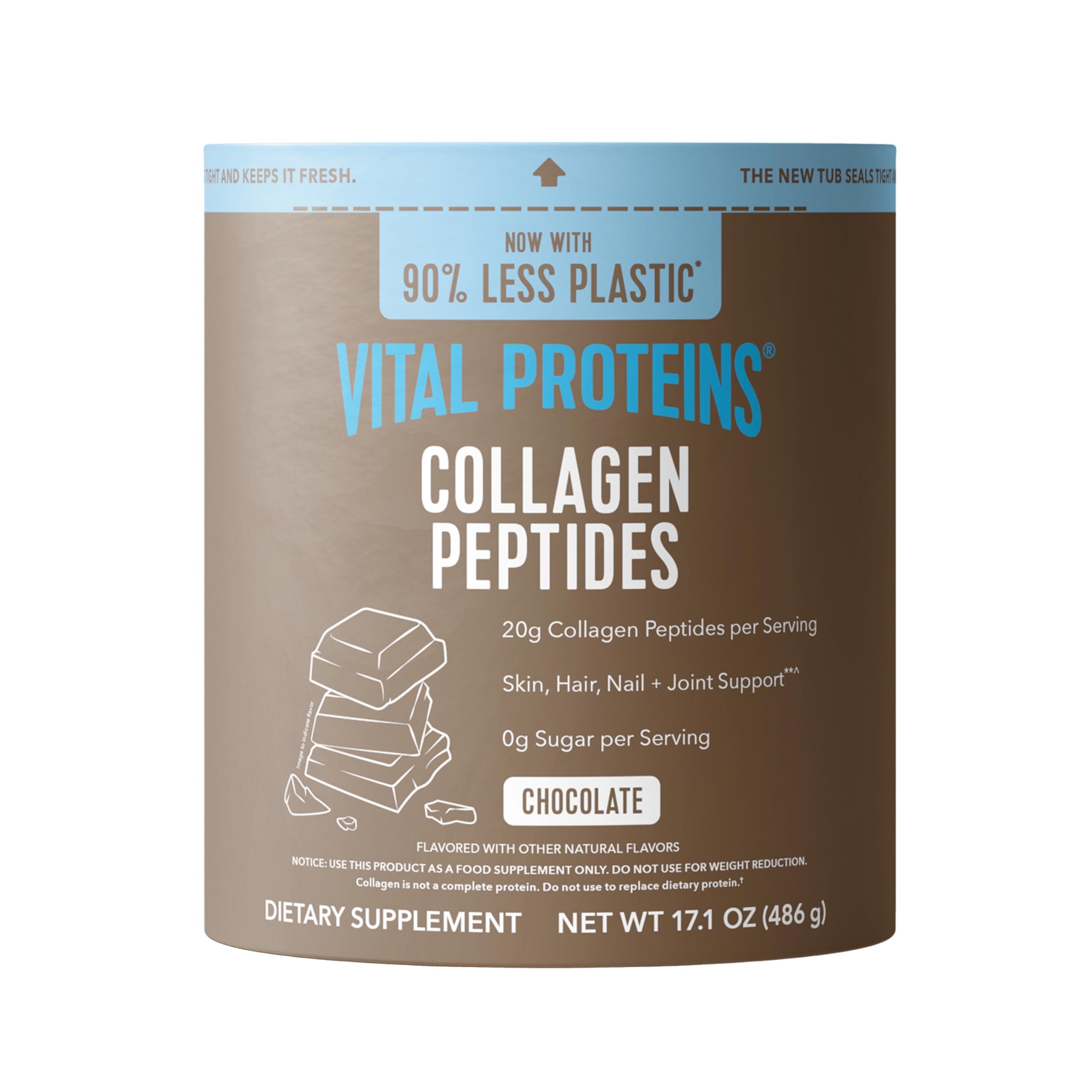 Vital Proteins envase frontal chocolate mostrando marca y beneficio práctico