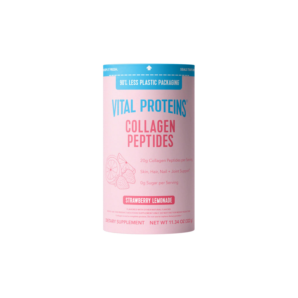 Vital Proteins empaque frontal Strawberry Lemonade mostrando tamaño y marca