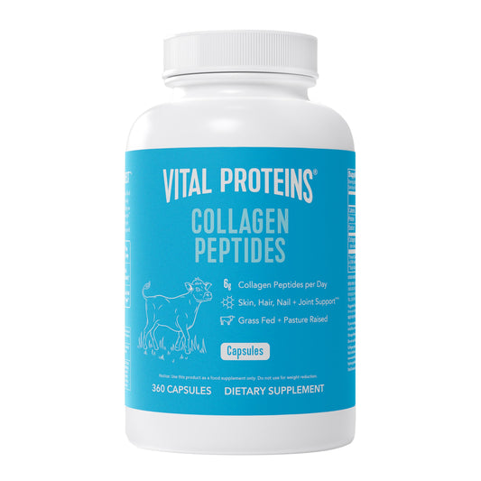 Vital Proteins envase frontal mostrando 360 cápsulas y conveniencia