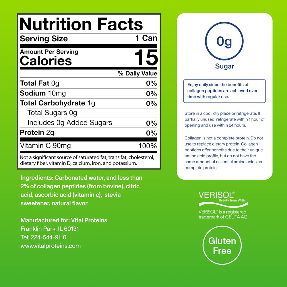 Vital Proteins lata en mano para comparar tamaño y portabilidad práctica