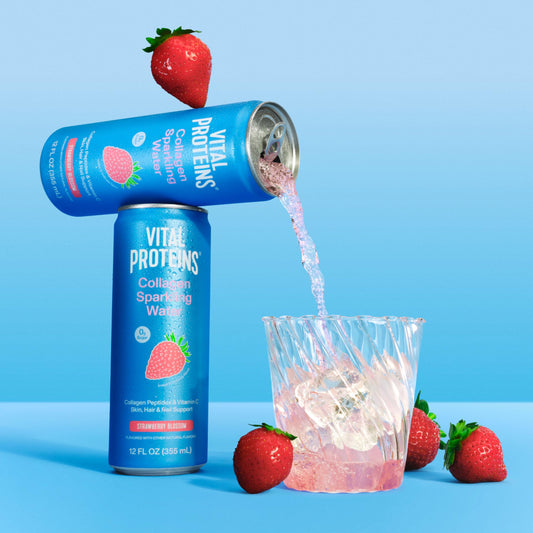 Vital Proteins primer plano de lata para apreciar textura y diseño de envase