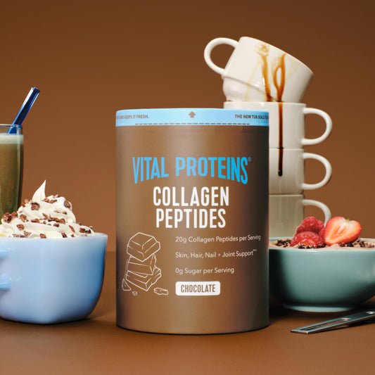 Vital Proteins polvo textura fina en primer plano con mezcla fácil y homogénea