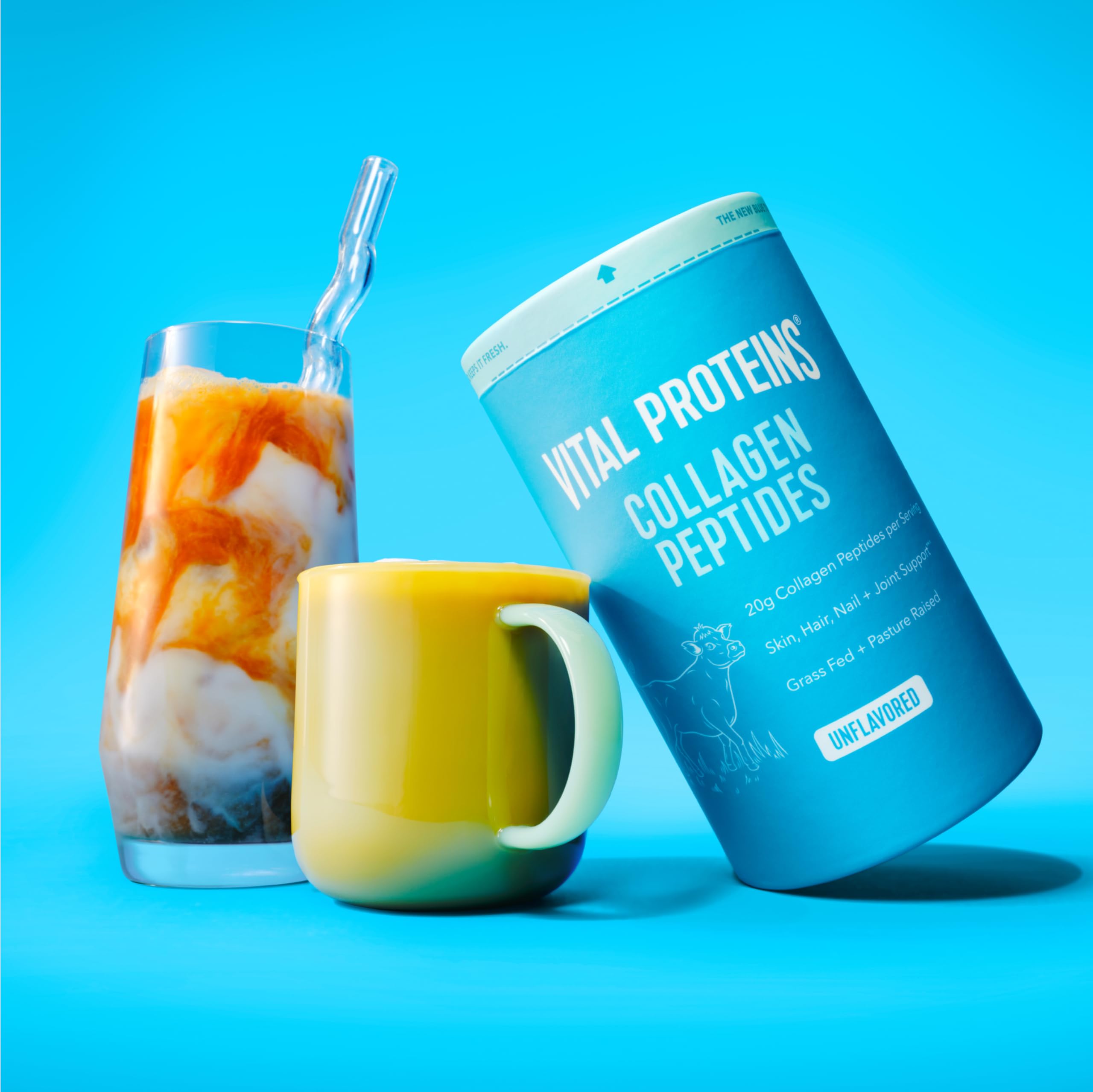 Vital Proteins polvo en primer plano que ilustra textura fina y disolución