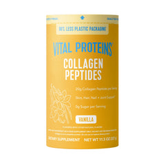 Vital Proteins envase frontal mostrando 11.5 oz y sabor vainilla, fácil identificación
