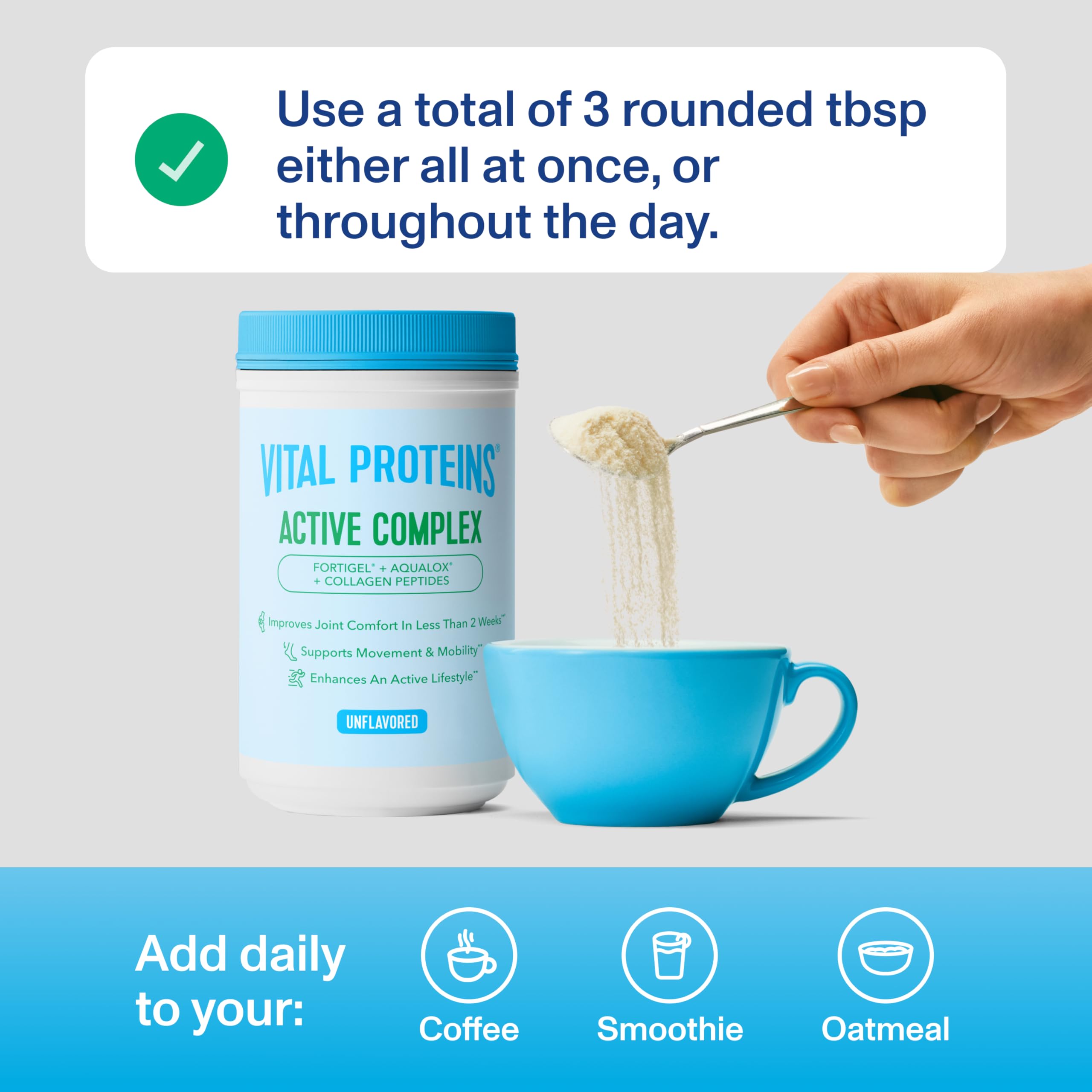 Vaso con mezcla de Vital Proteins demostrando preparación rápida y consumo