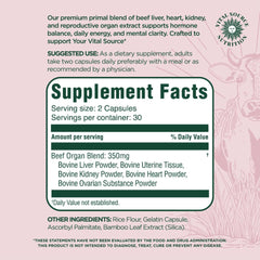 Vital Source Nutrition ingredientes: hígado, riñón y ovario en enfoque nutricional