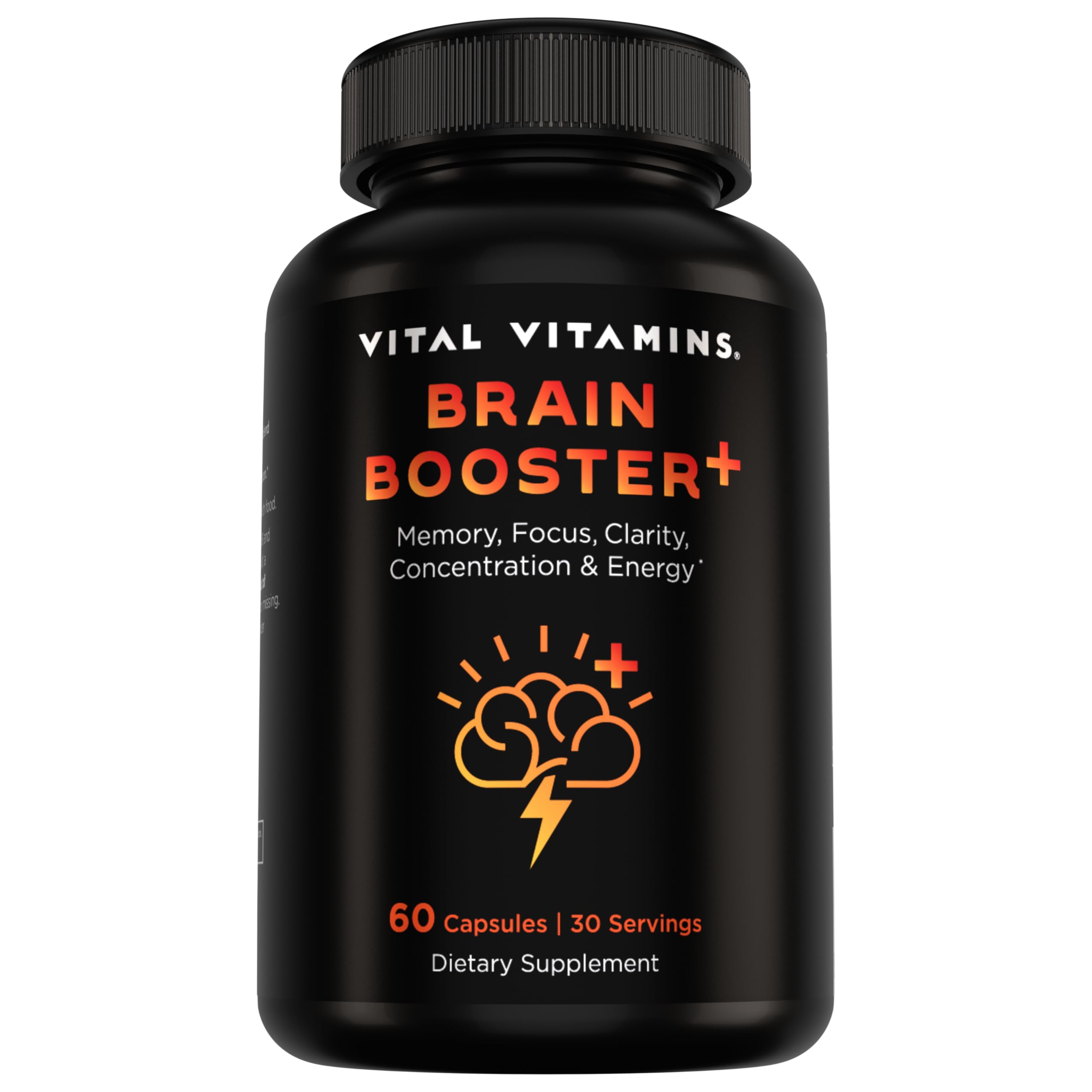 Vital Vitamins frasco frontal mostrando la etiqueta clara y beneficios