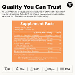 Vital Vitamins varias cápsulas en tazón ilustrando dosis diaria