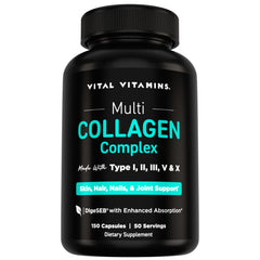 Vital Vitamins frasco frontal que muestra 150 cápsulas y conveniencia