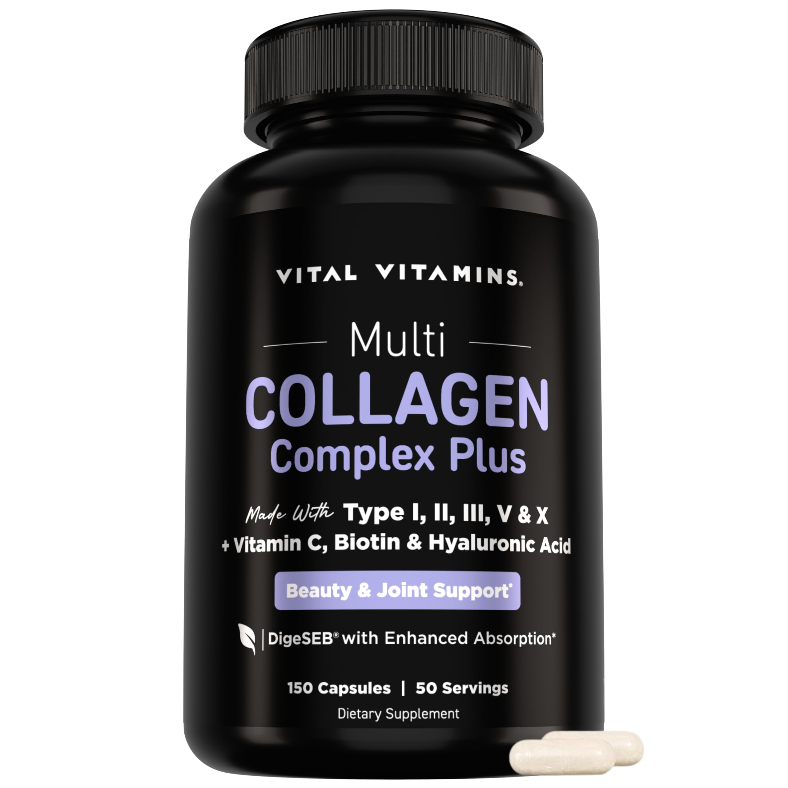 Vital Vitamins envase frontal mostrando la marca y beneficios para la piel