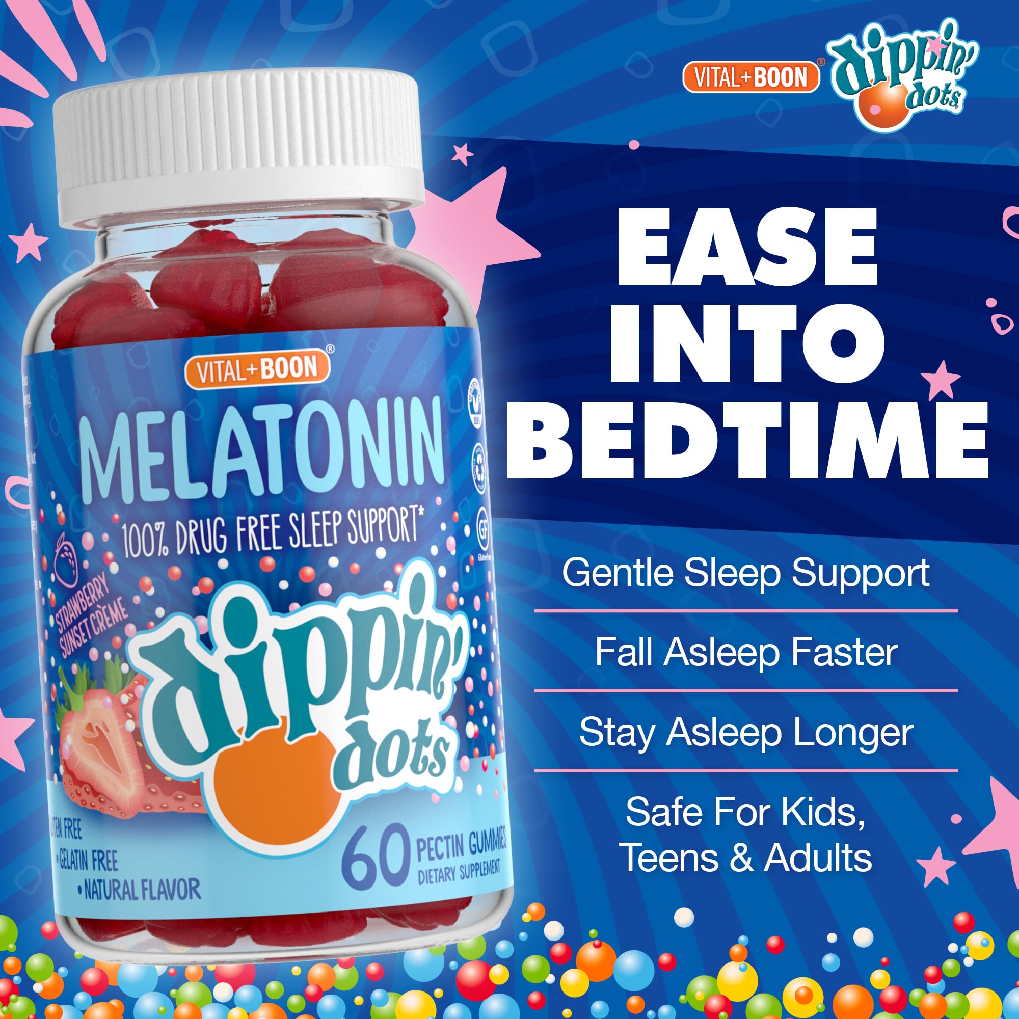 Detalle de textura pectina de las gominolas Dippin' Dots con aspecto masticable