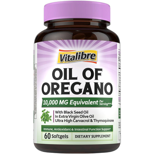 Vitalibre Aceite de orégano en frasco, formato práctico para uso diario.