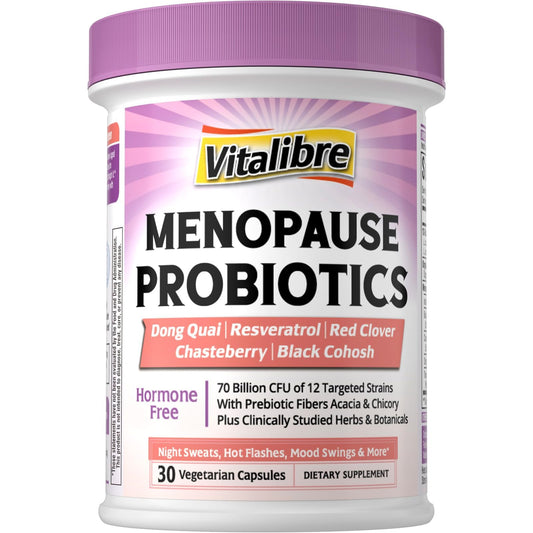 Vitalibre probióticos para la menopausia: botella de cápsulas para apoyo diario