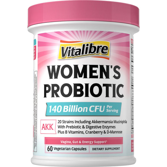 Vitalibre Probiotico Mujer equilibrio intestinal en botella, soporte digestivo diario.