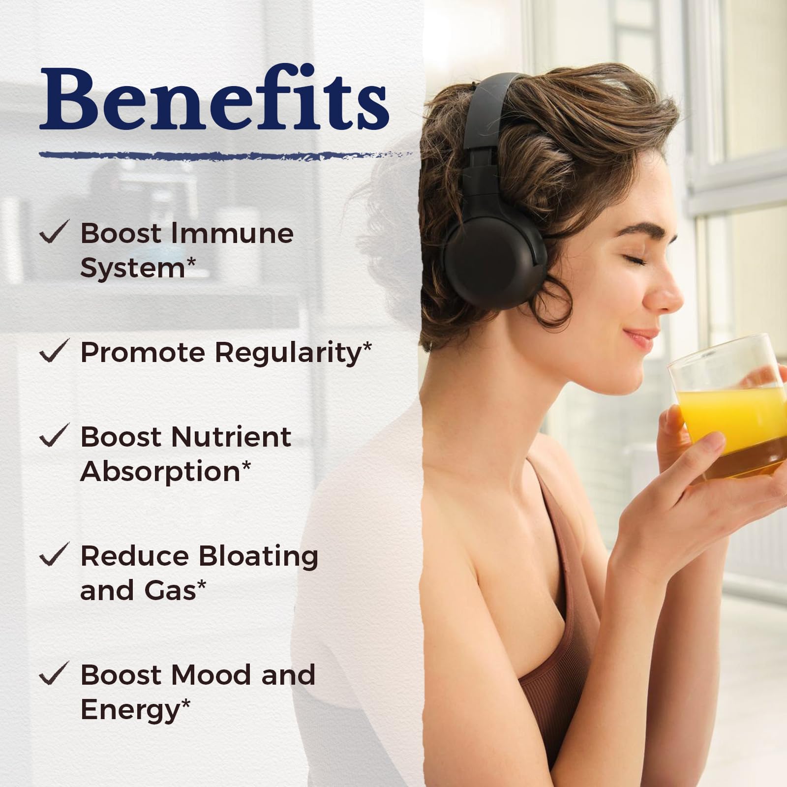 Etiqueta Vitalitown con diseño claro y beneficios destacados