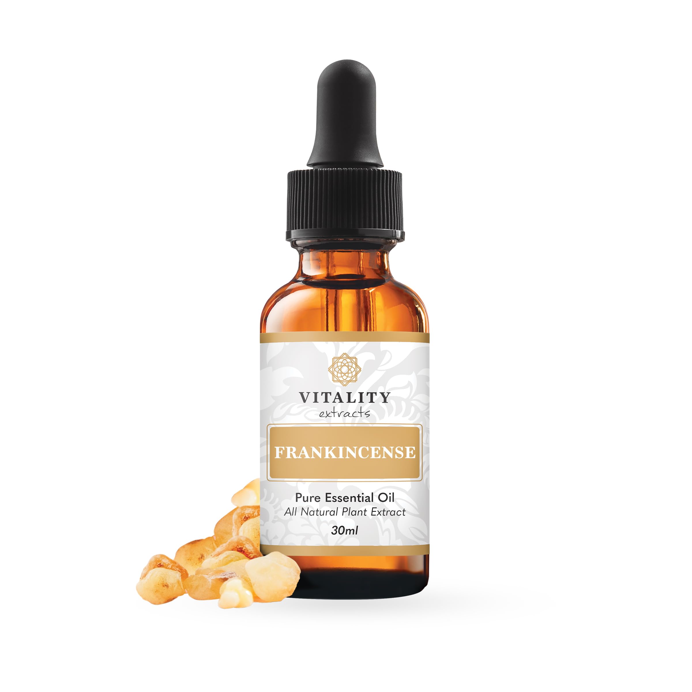 Vitality frasco frontal mostrando la etiqueta, confianza y pureza