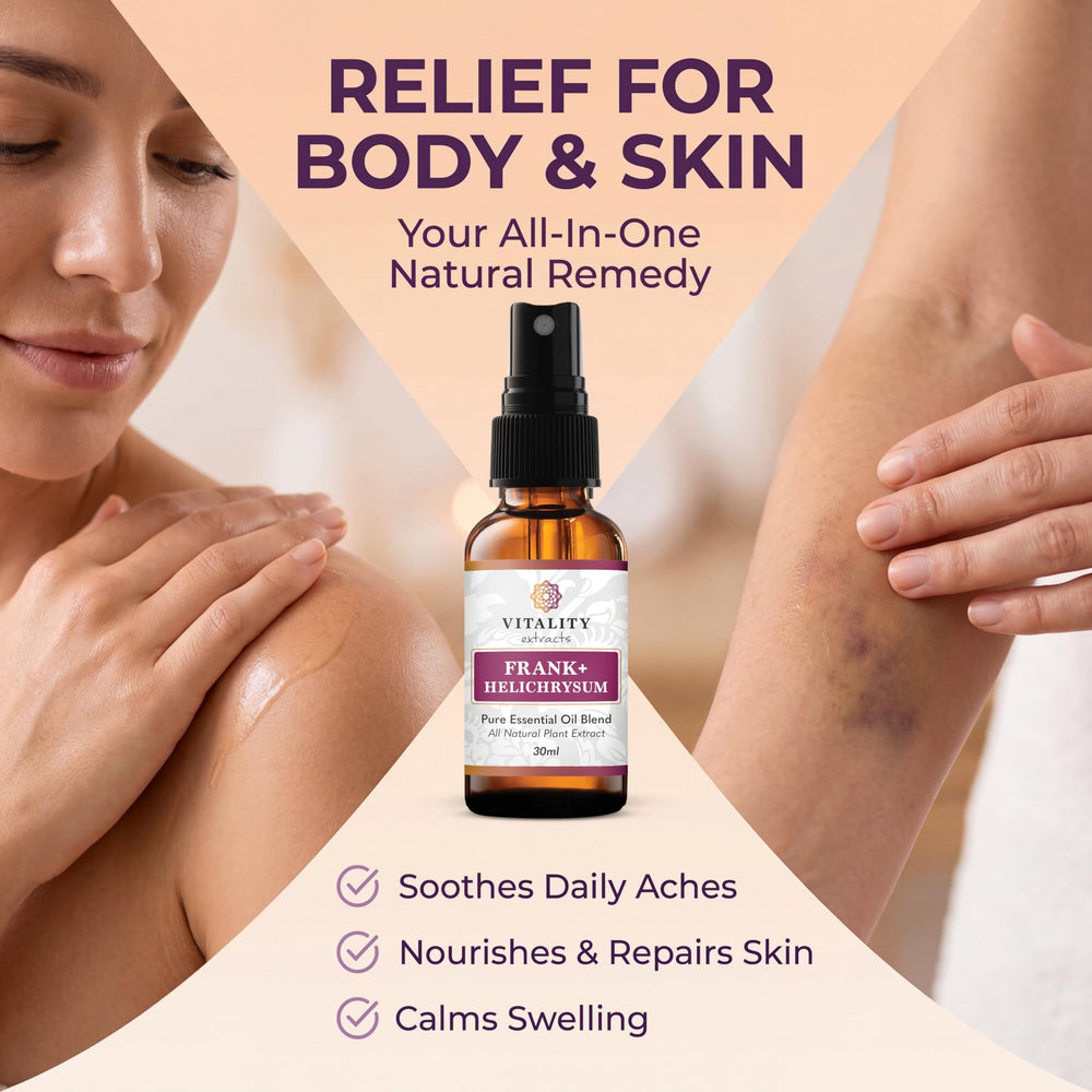 Vitality persona usando spray en piel para sensación calmante