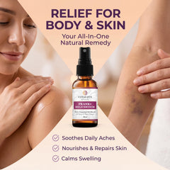 Vitality persona usando spray en piel para sensación calmante