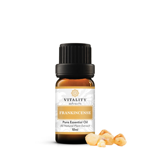 Vitality Frankincense Essential Oil 10ml bottle for aromatherapy and skincare.