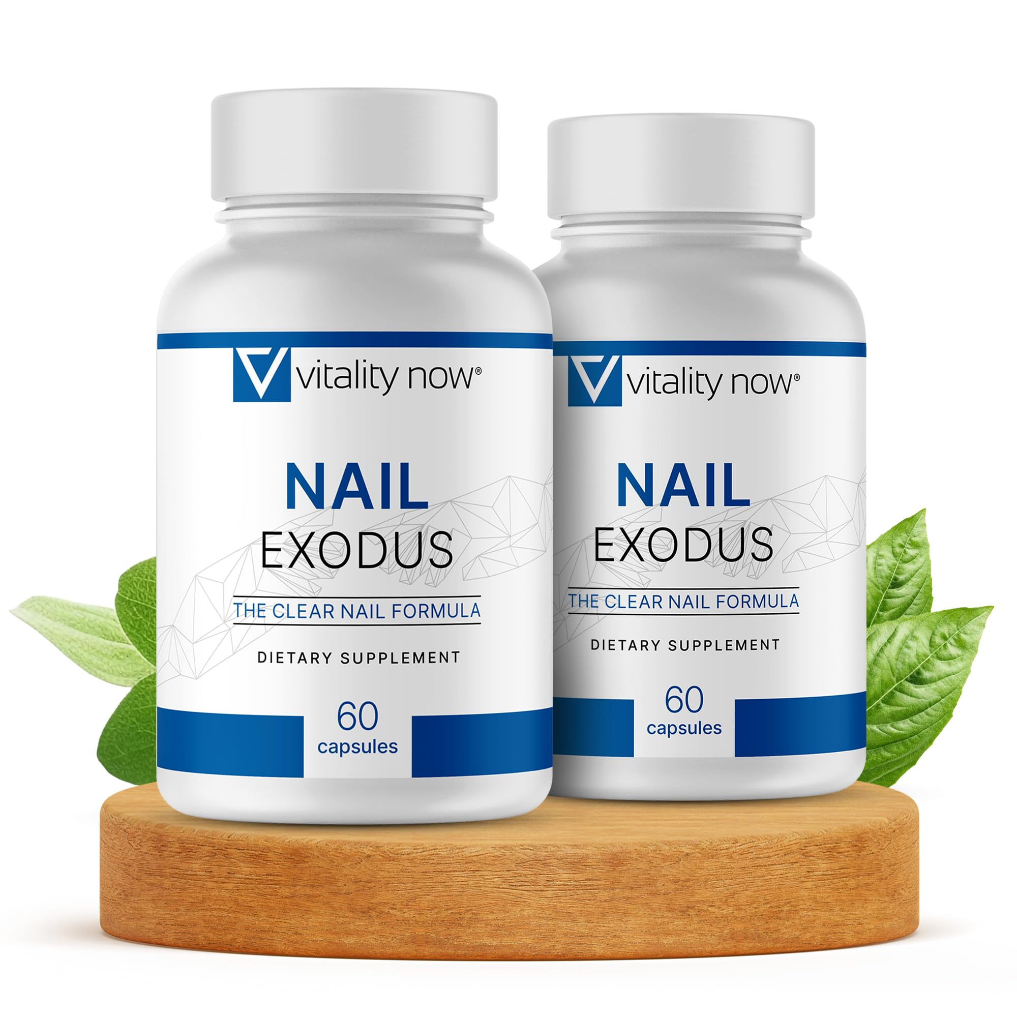Vitality Now frasco frontal mostrando Nail Exodus y beneficios de suplemento