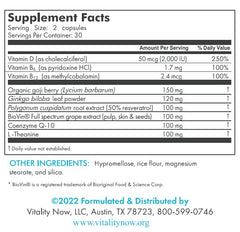 Vitality Now etiqueta detallada con formulación y confianza profesional